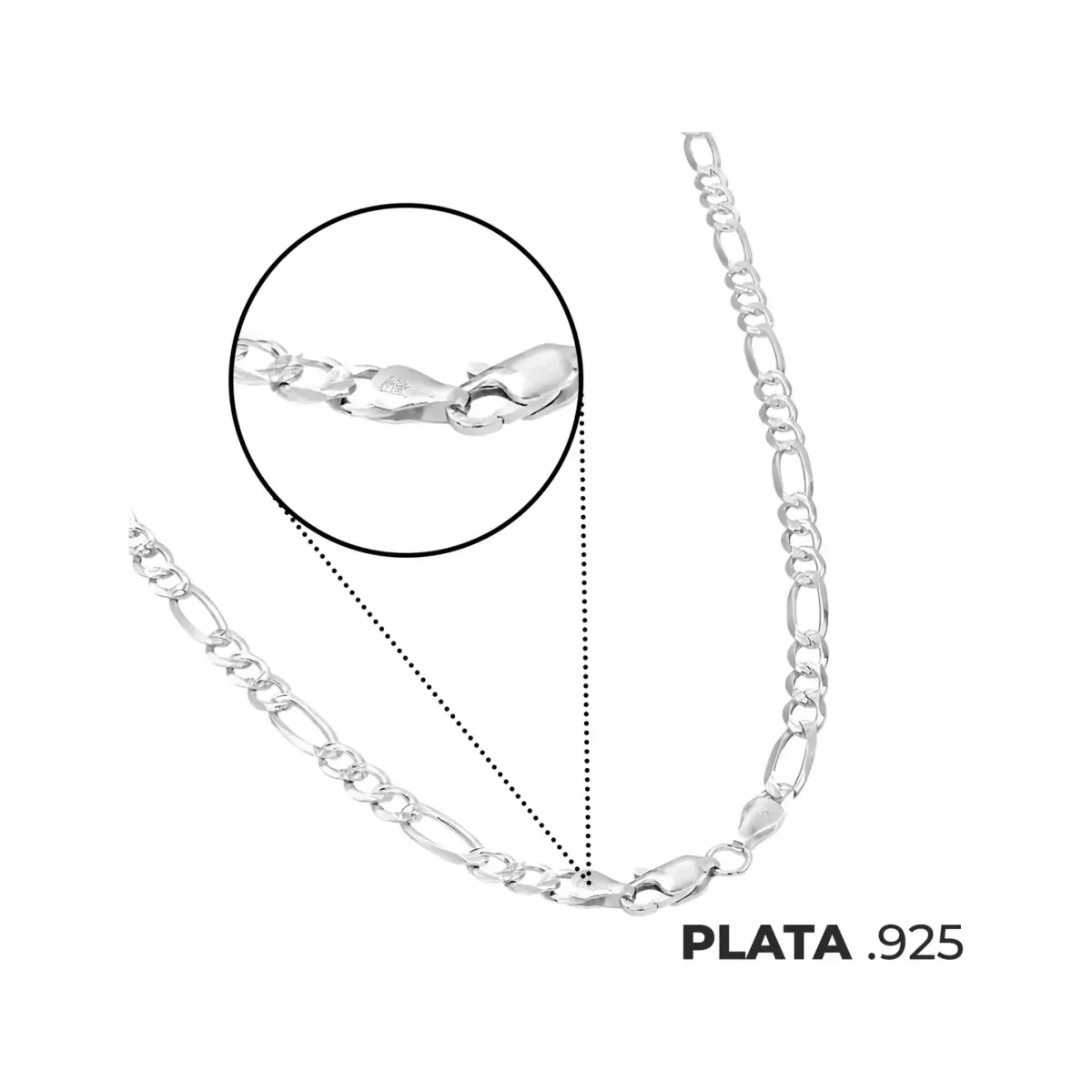 Cadena Plata 925 Figaro 3x1 Diamantada 50cm Unisex - Imagen 6