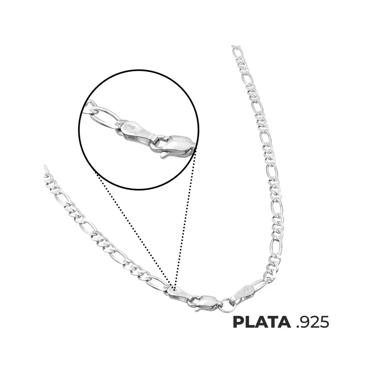 Cadena Plata 925 Figaro 3x1 Diamantada 60cm Unisex - Imagen 6