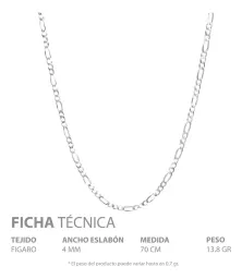 Cadena Plata 925 Figaro 3x1 Diamantada 70cm - Imagen 5