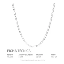 Cadena Plata 925 Figaro 3x1 Diamantada Larga 70 cm para Hombre - Imagen 5