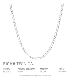 Cadena Plata 925 Figaro 3x1 Diamantada Larga 70 cm para Hombre - Imagen 5