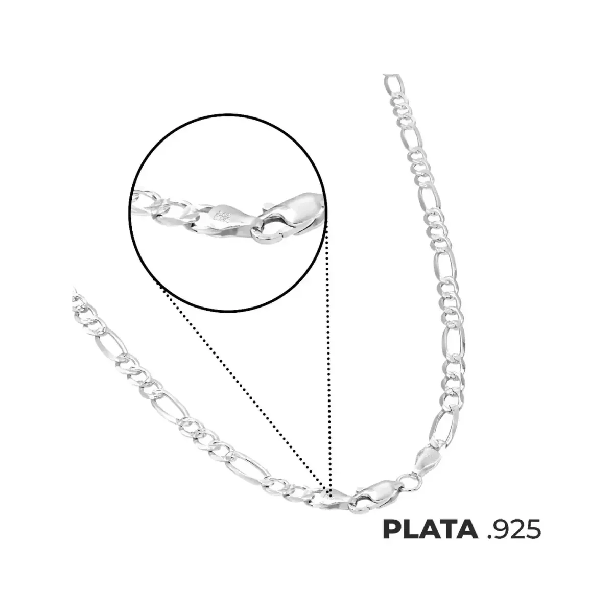 Cadena Plata 925 Figaro 3x1 Diamantada Larga 70 cm para Hombre - Imagen 7