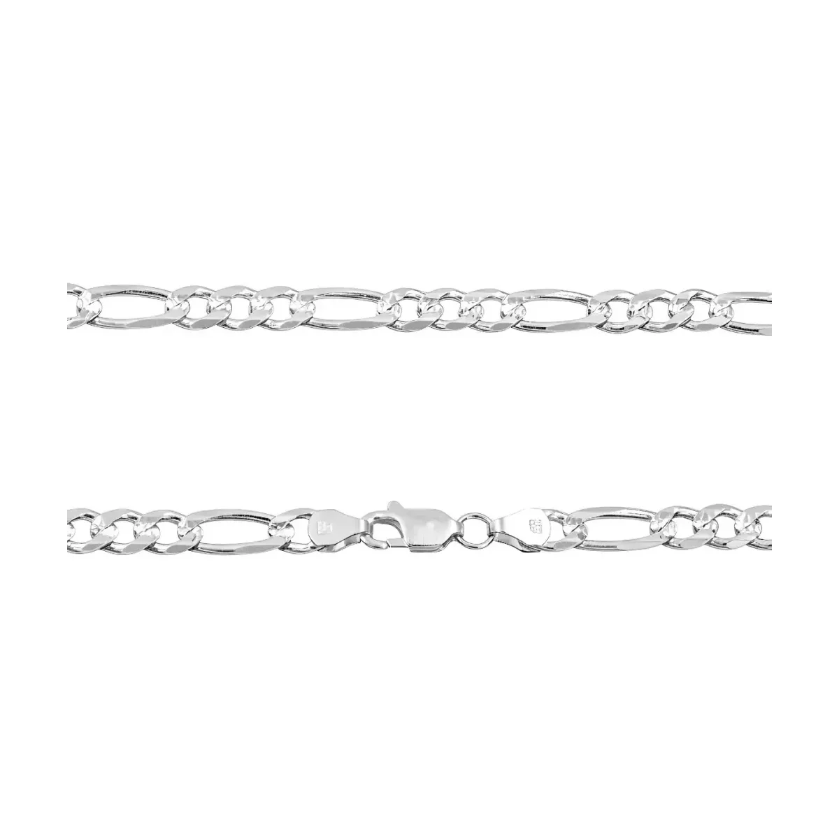 Cadena Plata 925 Figaro 3x1 Diamantada para Hombre 45cm - Imagen 4