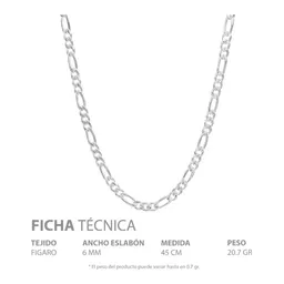 Cadena Plata 925 Figaro 3x1 Diamantada para Hombre 45cm - Imagen 5