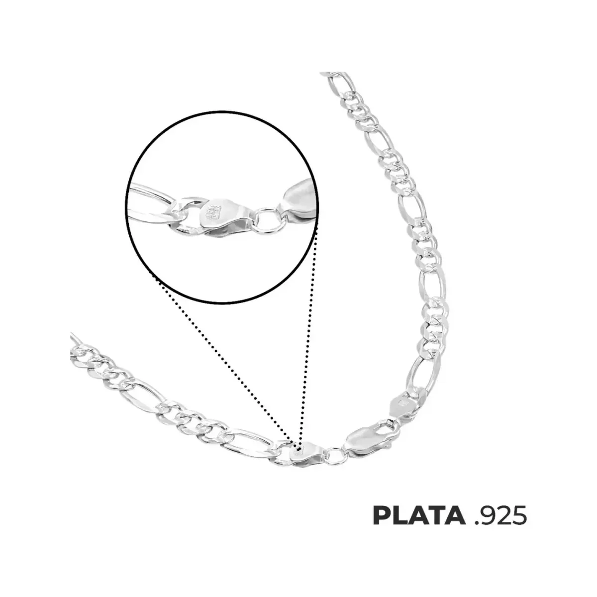 Cadena Plata 925 Figaro 3x1 Diamantada para Hombre 45cm - Imagen 7