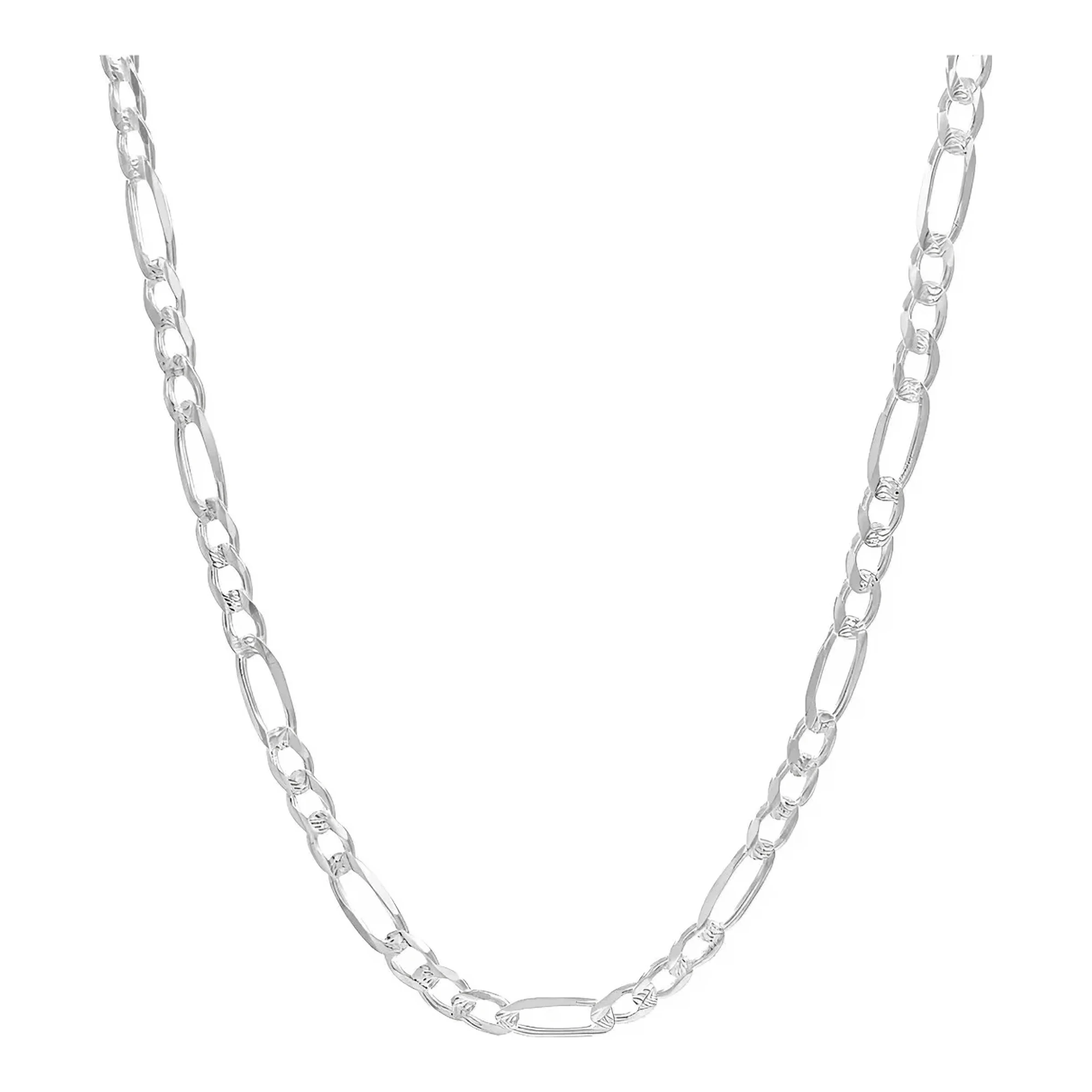 Cadena de plata ley 925 Figaro 3x1 diamantada para hombre de 60cm de largo y 8mm de ancho con broche perico clásico