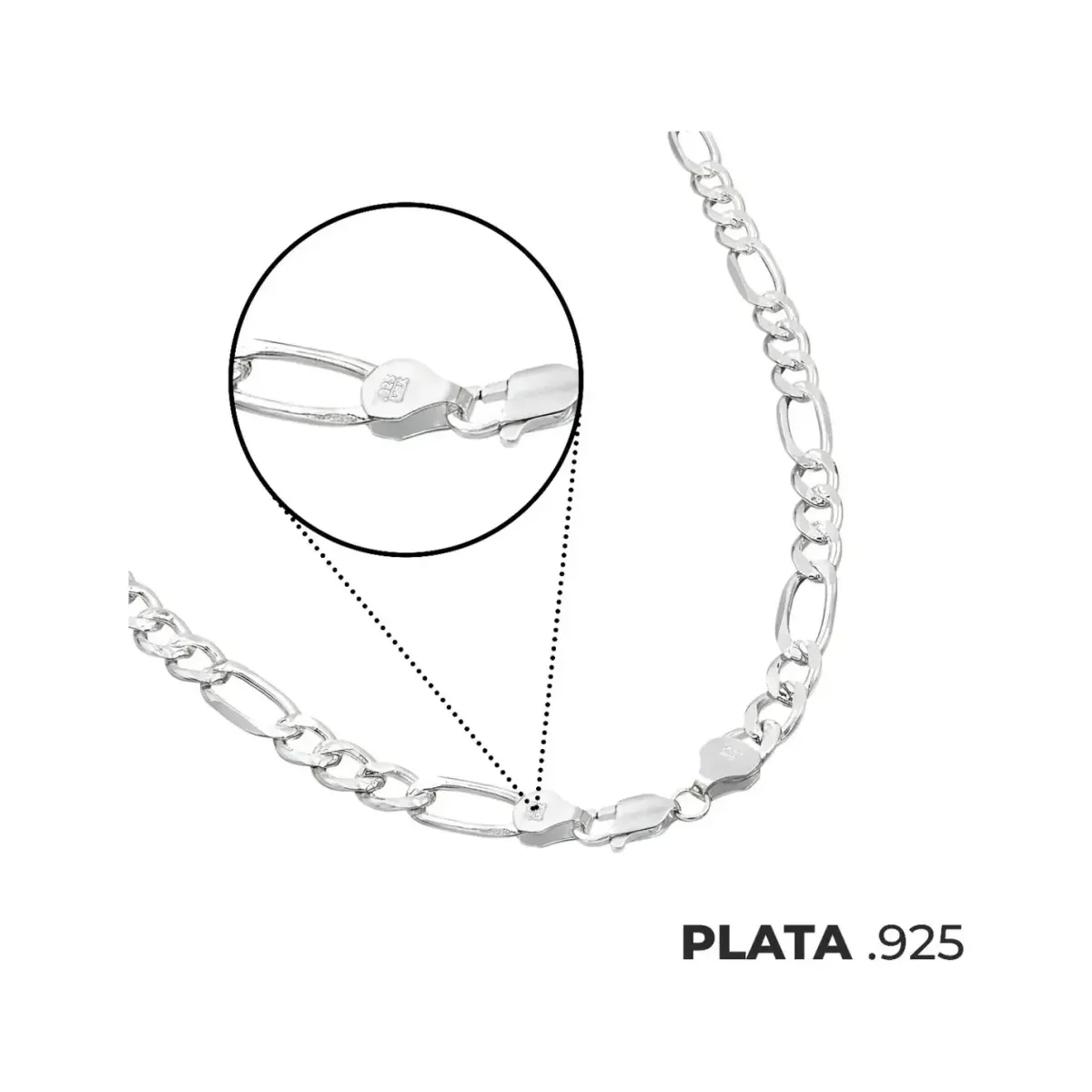 Cadena Plata 925 Figaro 3x1 Diamantada para Hombre 60cm - Imagen 7