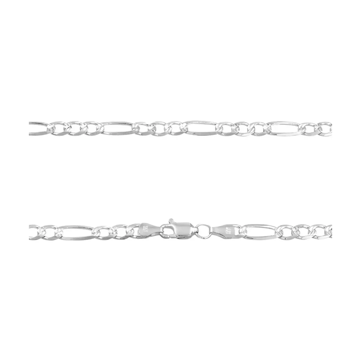 Cadena Plata 925 Figaro 3x1 Diamantada para Hombre 65 cm - Imagen 4