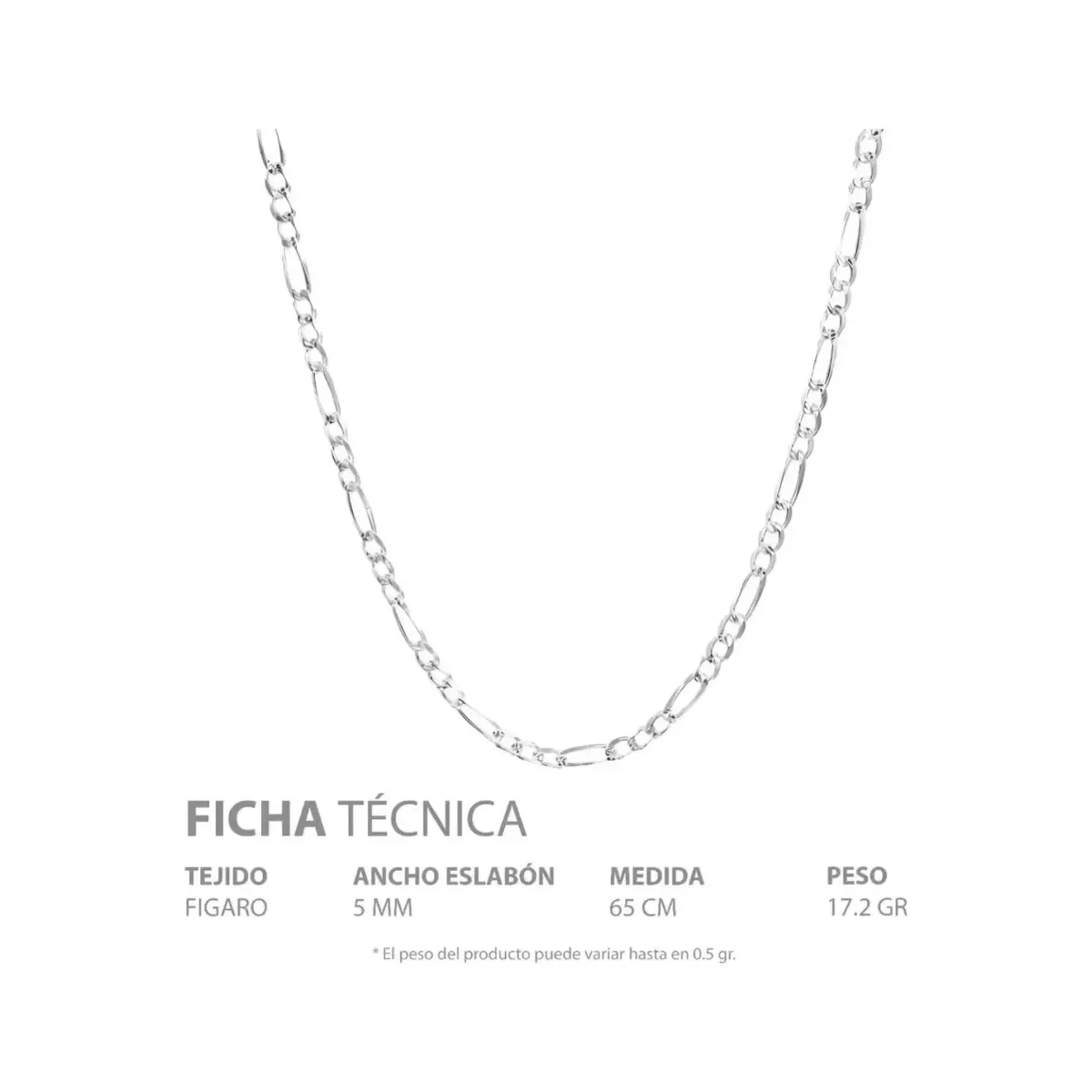 Cadena Plata 925 Figaro 3x1 Diamantada para Hombre 65 cm - Imagen 5