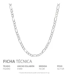 Cadena Plata 925 Figaro 3x1 Diamantada para Hombre 70cm - Imagen 5
