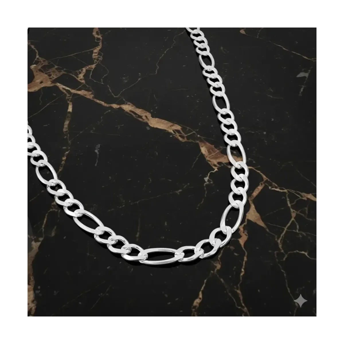 Cadena Plata 925 Figaro 3x1 Diamantada para Hombre 70cm - Imagen 6