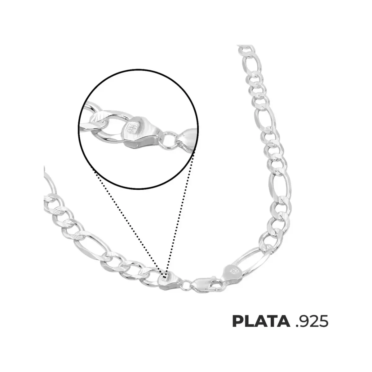 Cadena Plata 925 Figaro 3x1 Diamantada para Hombre 70cm - Imagen 7