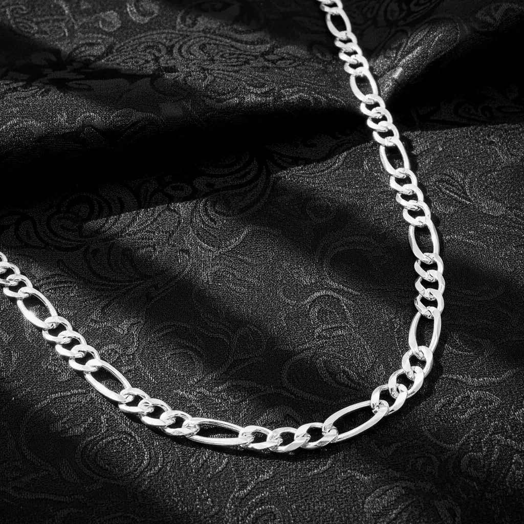 Cadena Plata 925 Figaro 3x1 Diamantada para Hombre de 70 cm - Imagen 5