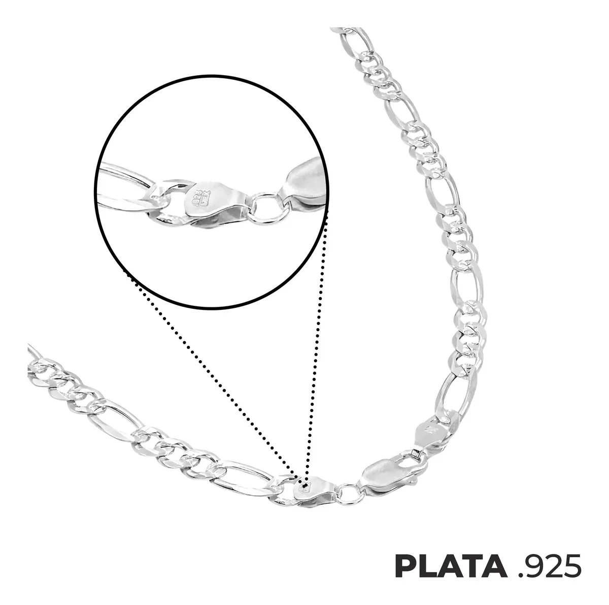 Cadena Plata 925 Figaro 3x1 Diamantada para Hombre de 70 cm - Imagen 6