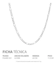 Cadena Plata 925 Figaro 3x1 Hombre 65cm - Imagen 5