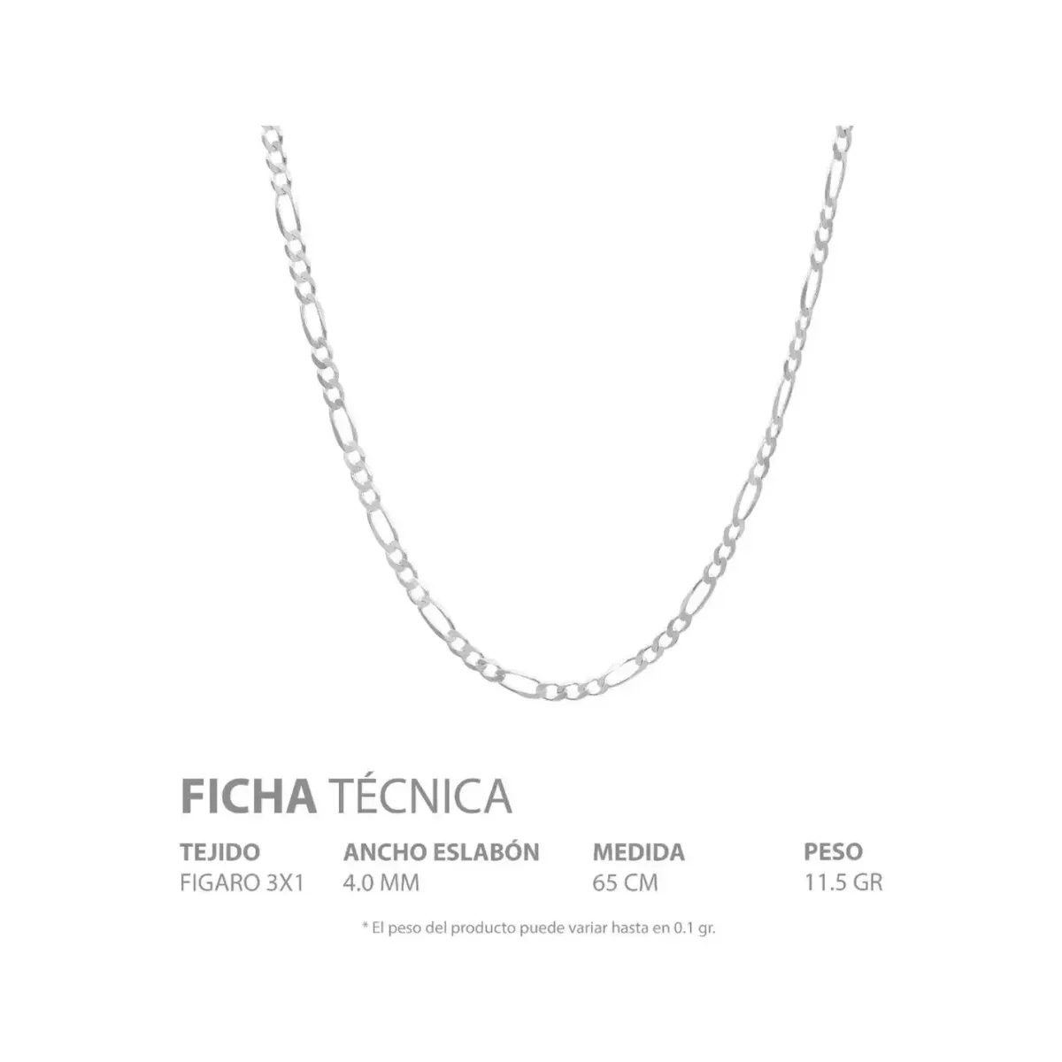 Cadena Plata 925 Figaro 3x1 Hombre 65cm - Imagen 5