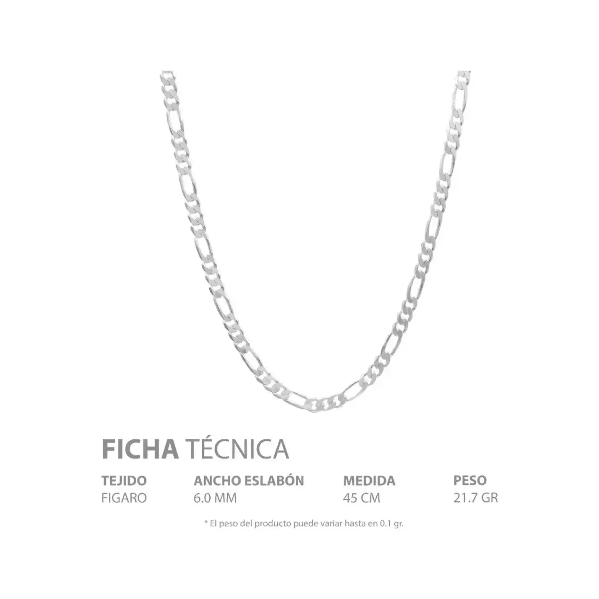 Cadena Plata 925 Figaro 3x1 para Hombre 45cm - Imagen 5