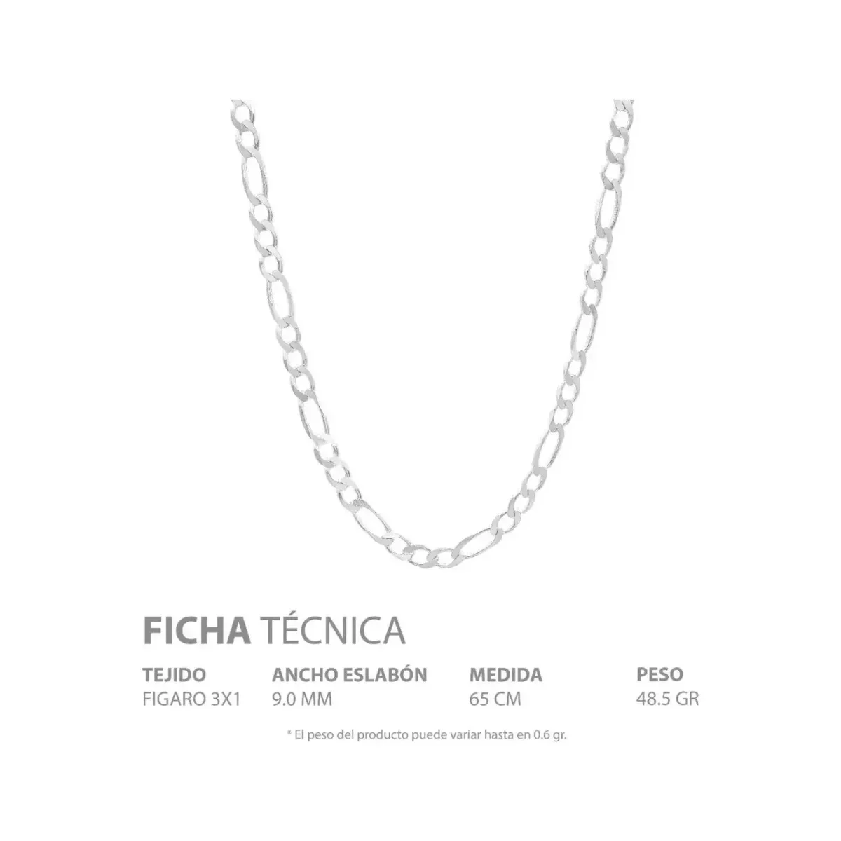 Cadena Plata 925 Fígaro 3x1 para Hombre 65cm - Imagen 5