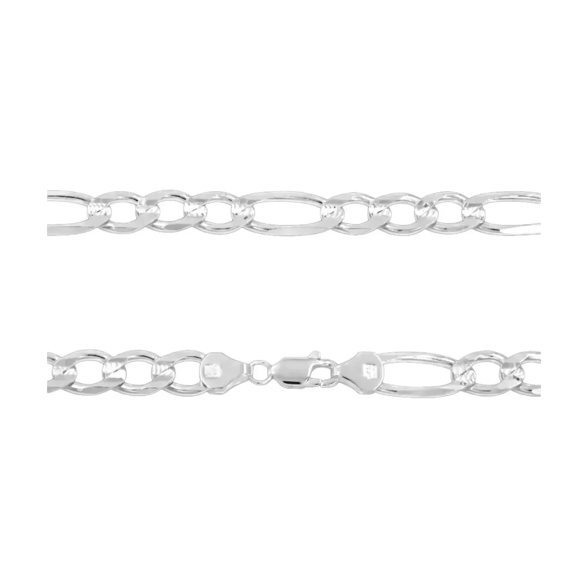 Cadena Plata 925 Figaro Diamantada Hombre 60cm - Imagen 4