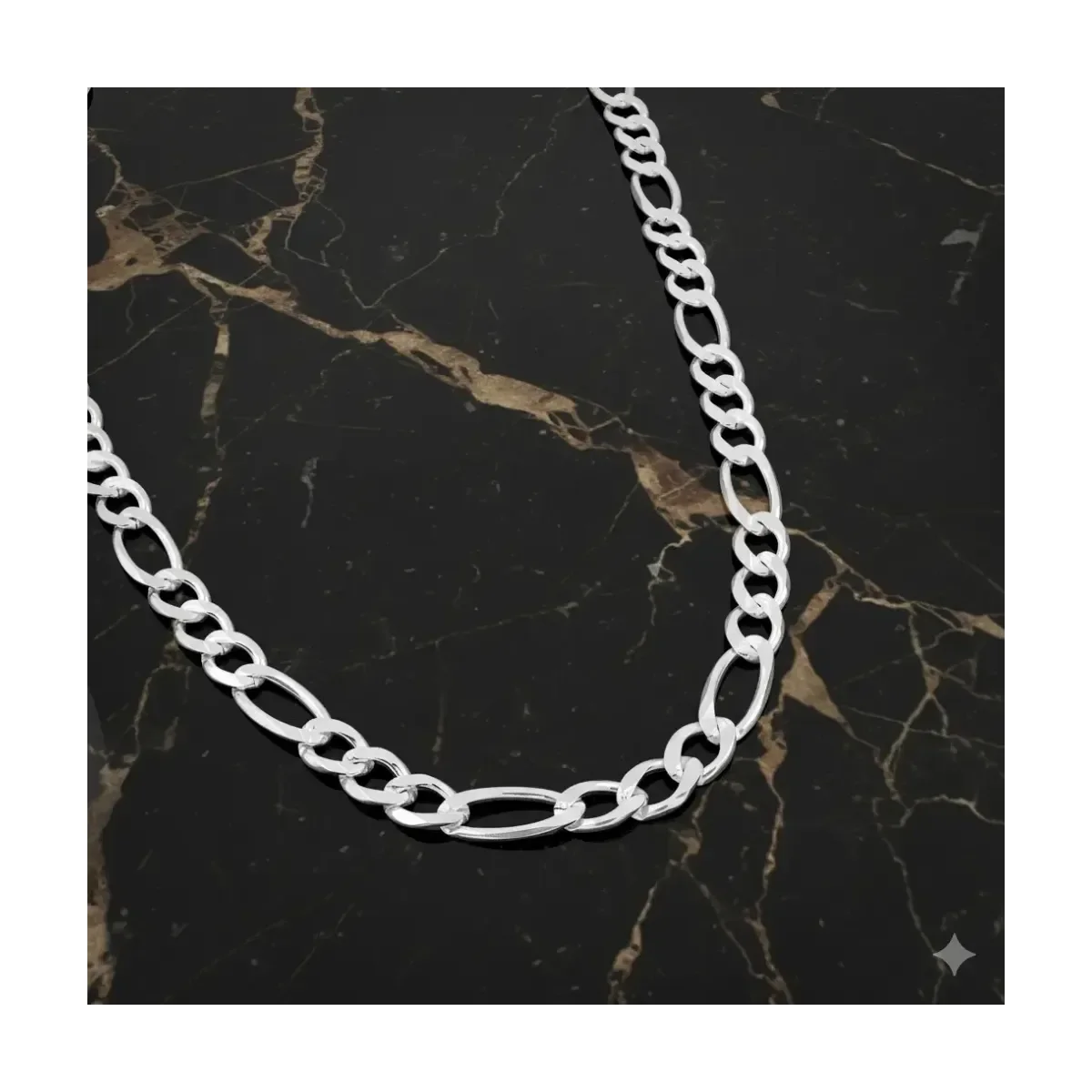 Cadena Plata 925 Figaro Diamantada Hombre 60cm - Imagen 5