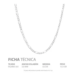 Cadena Plata 925 Hombre Tejido Figaro Eslabones Gruesos 55cm - Imagen 5