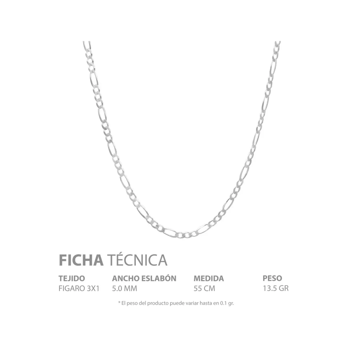 Cadena Plata 925 Hombre Tejido Figaro Eslabones Gruesos 55cm - Imagen 5