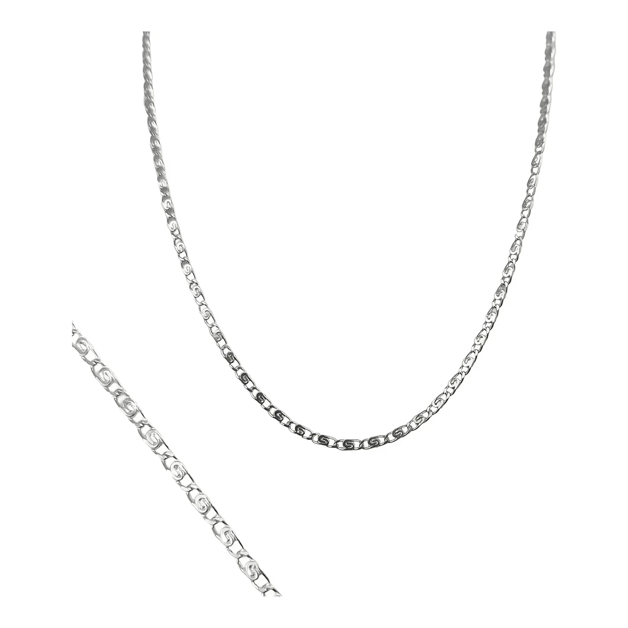 Cadena eslabon marinero plata 925 de 55cm y 1 mm con broche bandola, collar tejido marinero unisex con acabado grabado