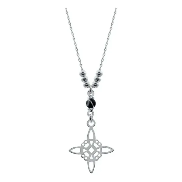 Cadena Plata 925 Nudo Bruja Ojo Turco con Zirconia Negra 50cm - Imagen 1