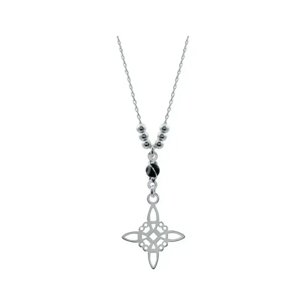 Cadena Plata 925 Nudo Bruja Ojo Turco con Zirconia Negra 50cm - Imagen 1