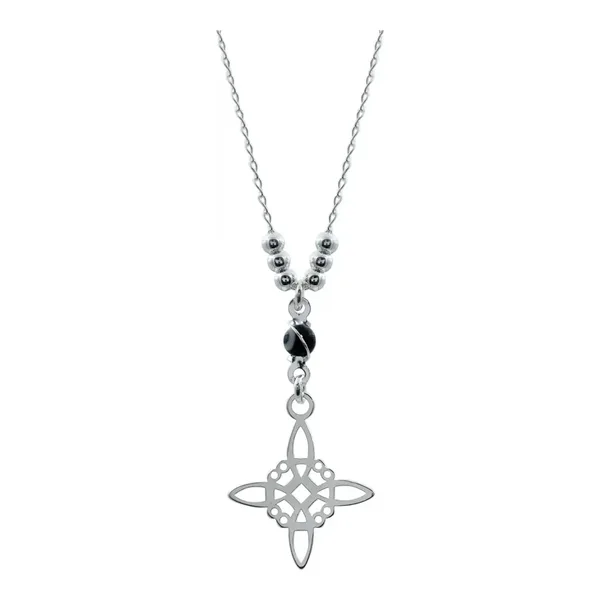 Cadena Plata 925 Nudo Bruja Ojo Turco con Zirconia Negra 50cm - Imagen 1