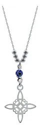 Cadena Plata 925 Nudo Bruja Ojo Turco Zirconia Azul 50cm - Imagen 1