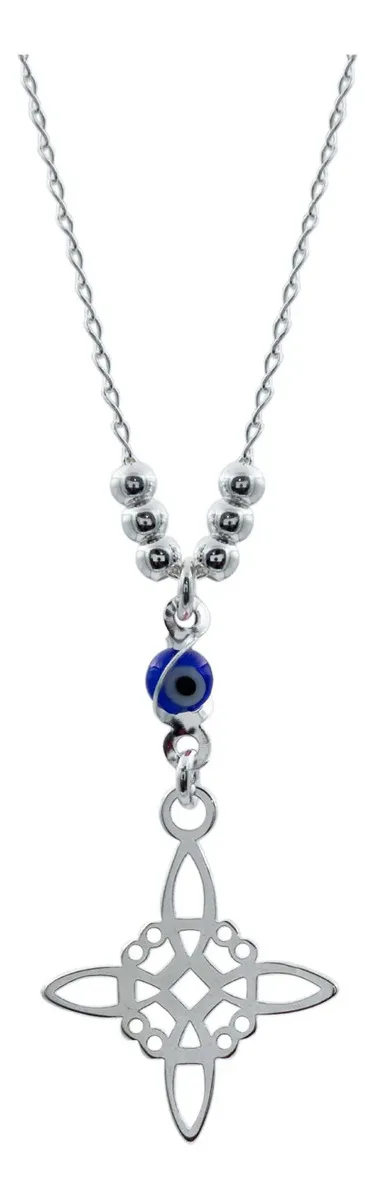 Cadena Plata 925 Nudo Bruja Ojo Turco Zirconia Azul 50cm - Joyaris joyería fina mexicana