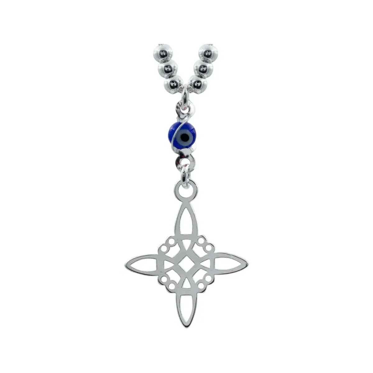 Cadena Plata 925 Nudo Bruja Ojo Turco Zirconia Azul 50cm - Imagen 2
