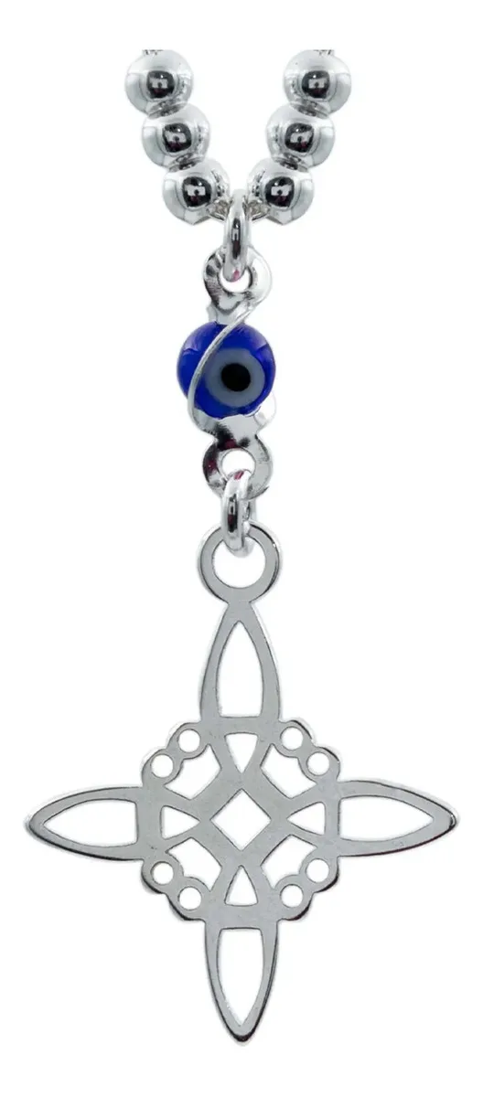 Cadena Plata 925 Nudo Bruja Ojo Turco Zirconia Azul 50cm - Imagen 2