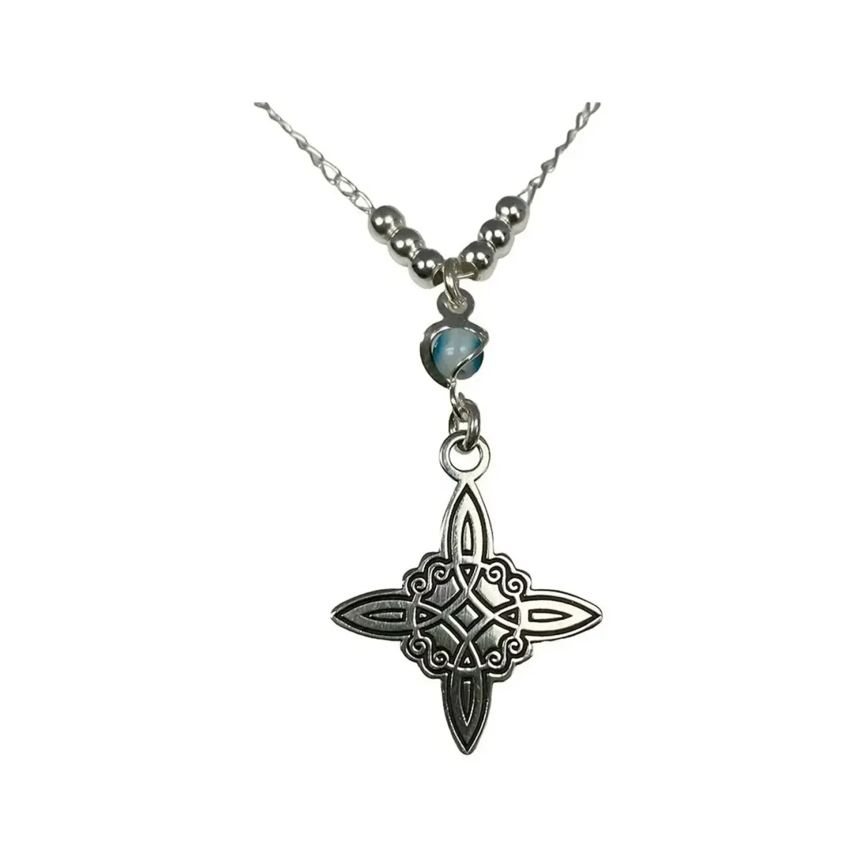 Cadena Plata .925 Nudo Bruja Ojo Turco Zirconia Azul 50cm - Joyaris joyería mexicana