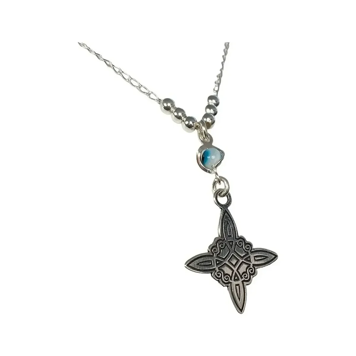 Cadena Plata .925 Nudo Bruja Ojo Turco Zirconia Azul 50cm - Imagen 2
