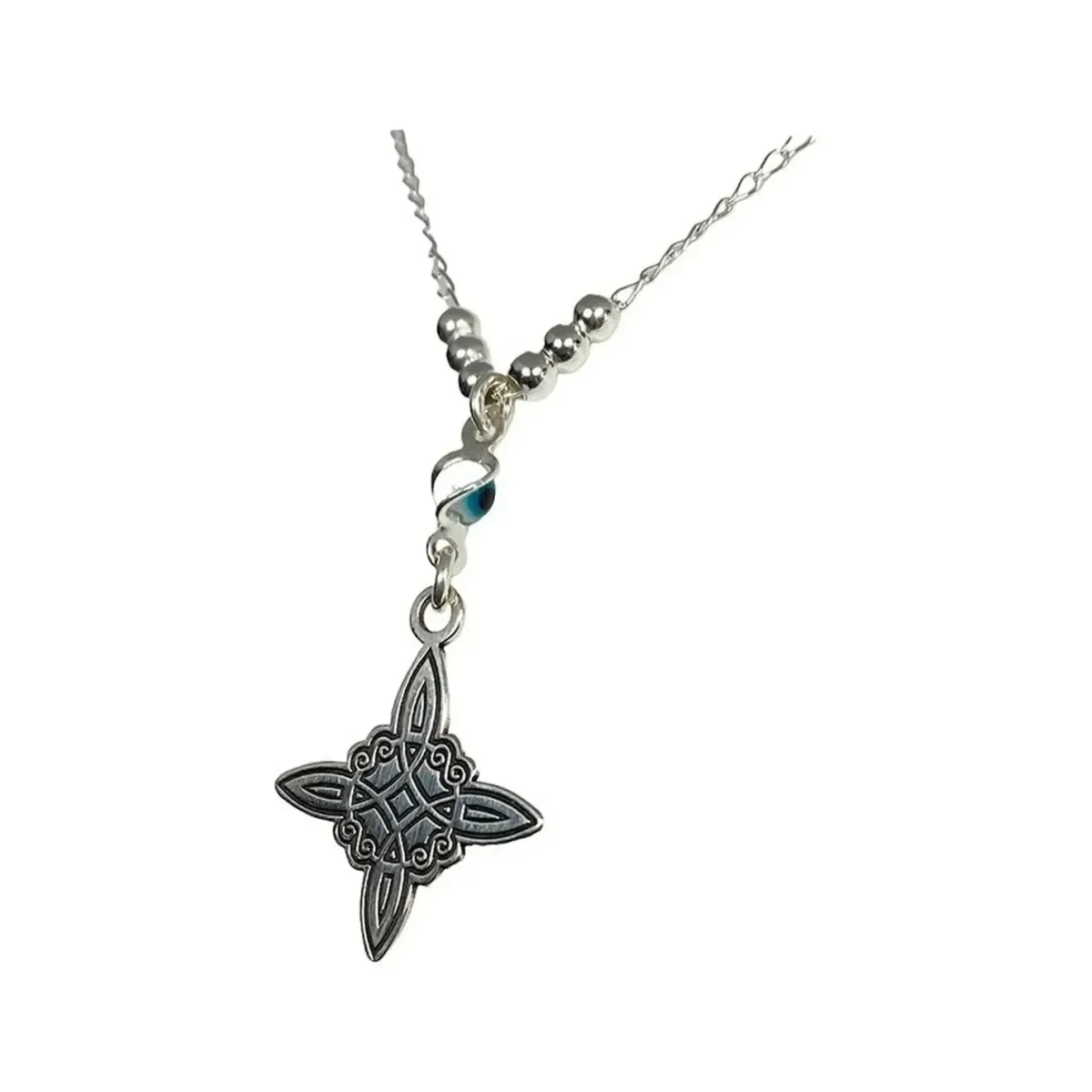 Cadena Plata .925 Nudo Bruja Ojo Turco Zirconia Azul 50cm - Imagen 3