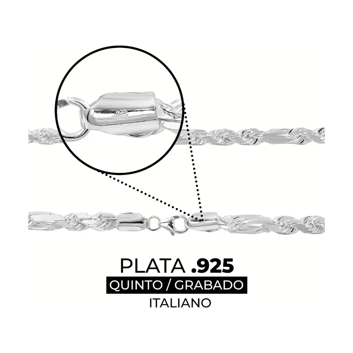 Cadena Plata 925 Sólida Torzal Fígaro 55cm Unisex - Imagen 4