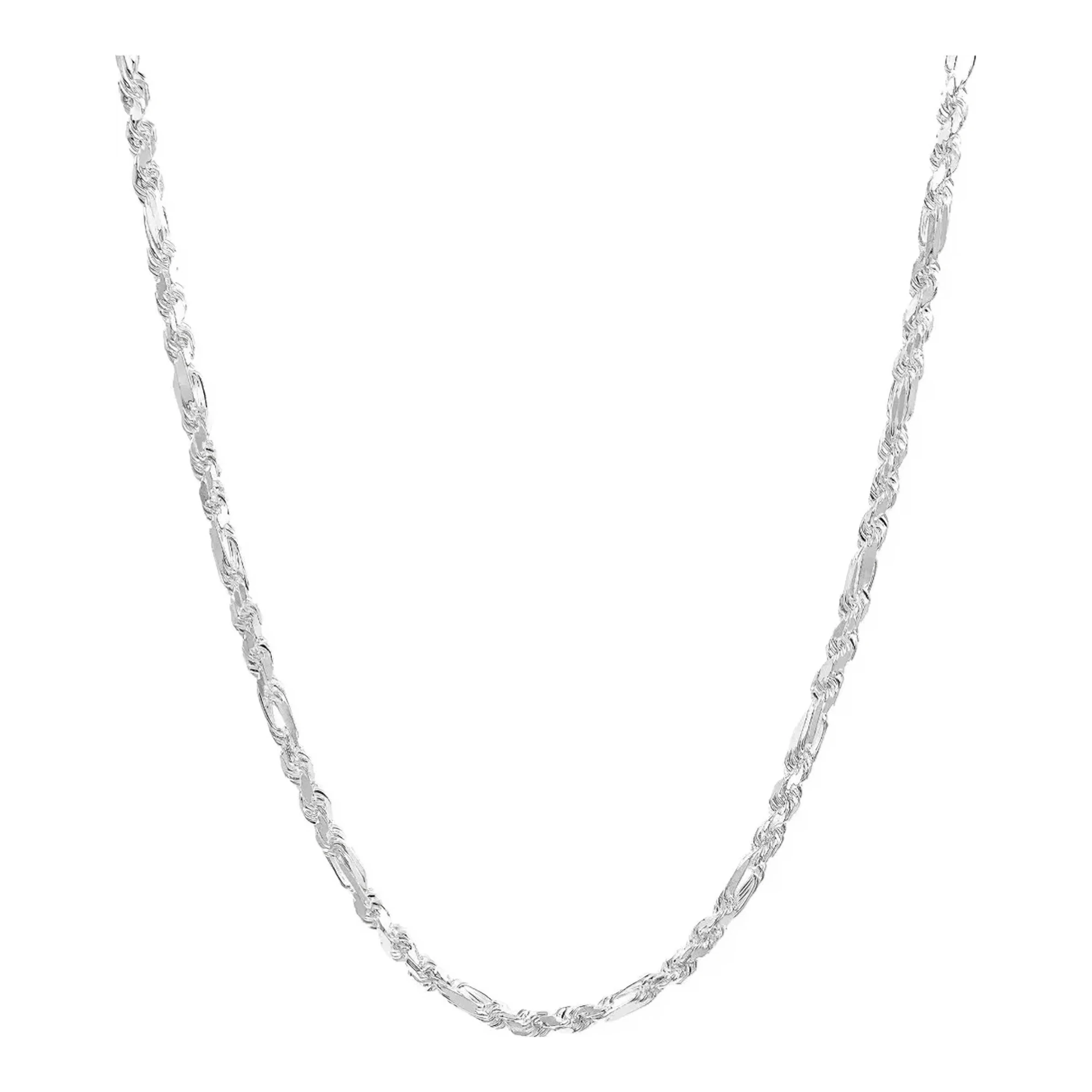 Cadena torsal plata 925 Figaro 3x1 solida de 60 cm y 6 mm de ancho con broche perico pulido brillante para hombre y mujer