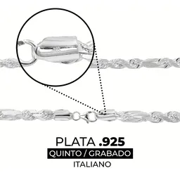 Cadena Plata 925 Torzal Fígaro Sólida 60cm Unisex - Imagen 4