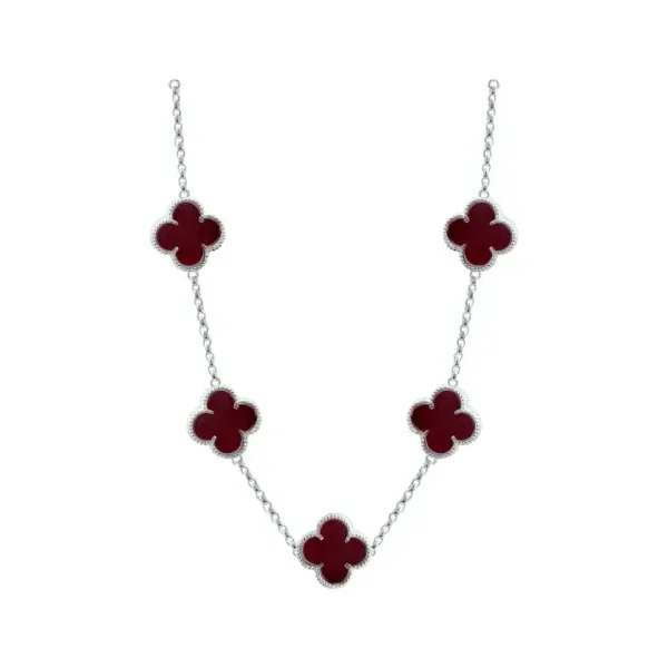 Cadena Plata 925 Trébol Esmaltado Vino 65cm - Imagen 1