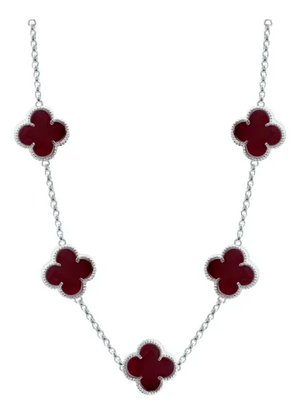 Cadena Plata 925 Trébol Esmaltado Vino 65cm - Imagen 1