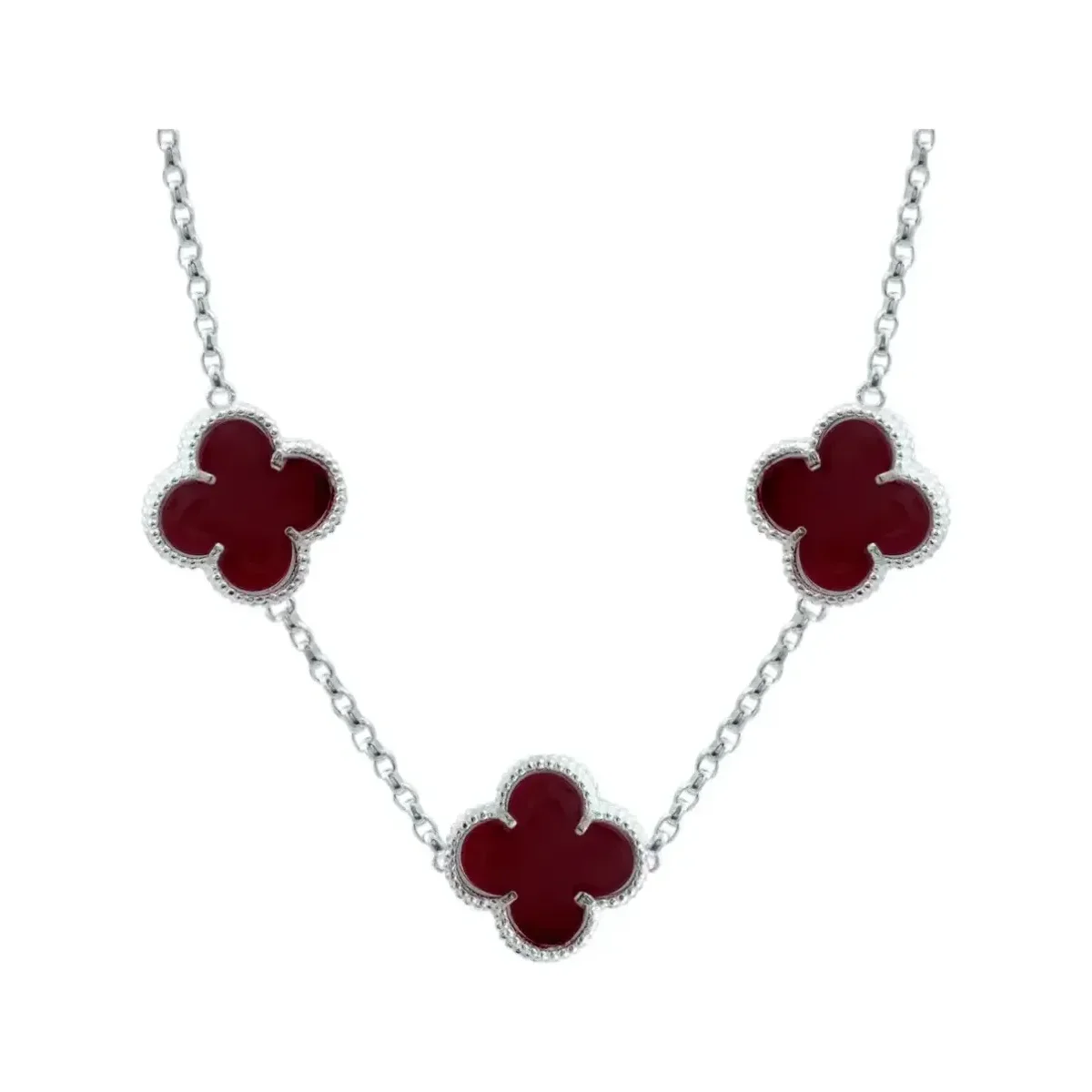 Cadena Plata 925 Trébol Esmaltado Vino 65cm - Imagen 2
