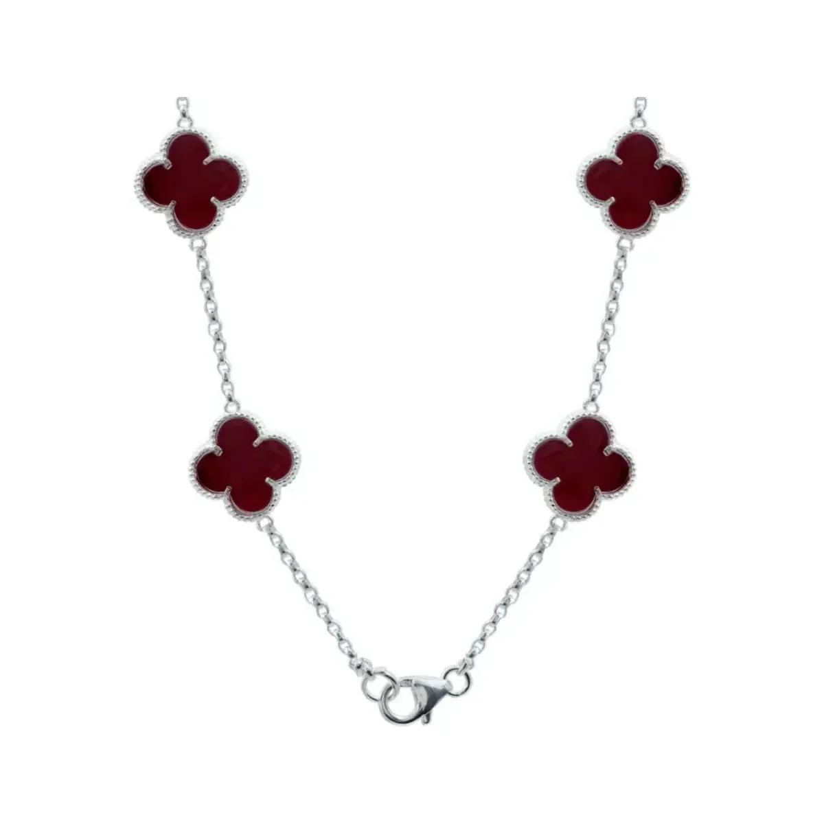 Cadena Plata 925 Trébol Esmaltado Vino 65cm - Imagen 4