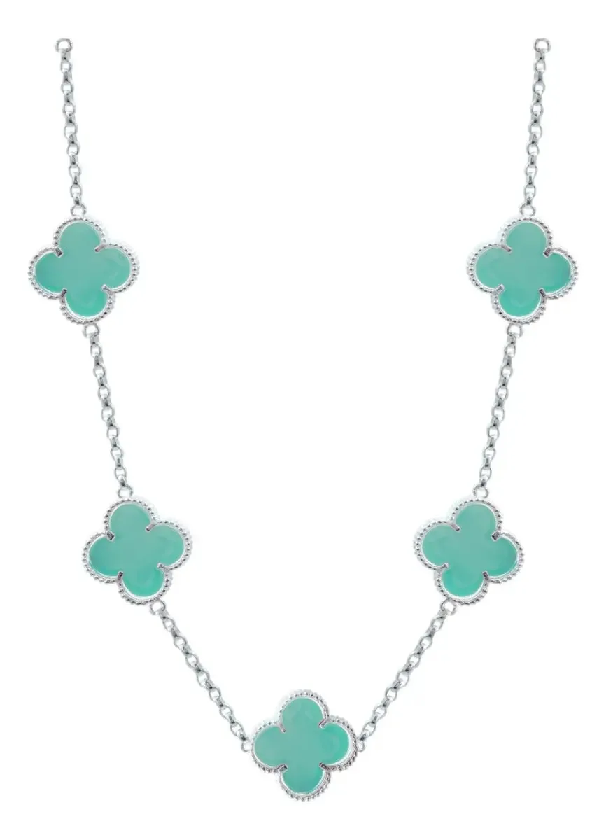 Cadena Plata .925 Tréboles Menta 65cm. Collar largo mujer, joyería artesanal mexicana, diseño versátil para layering de colla