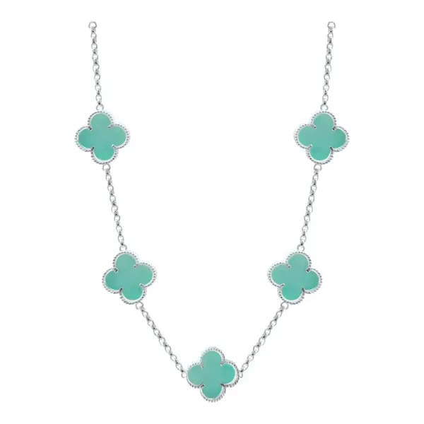 Cadena Plata 925 Tréboles Esmaltados Menta 65cm - Imagen 1