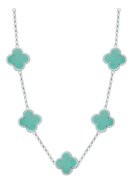 Cadena Plata 925 Tréboles Esmaltados Menta 65cm - Imagen 1