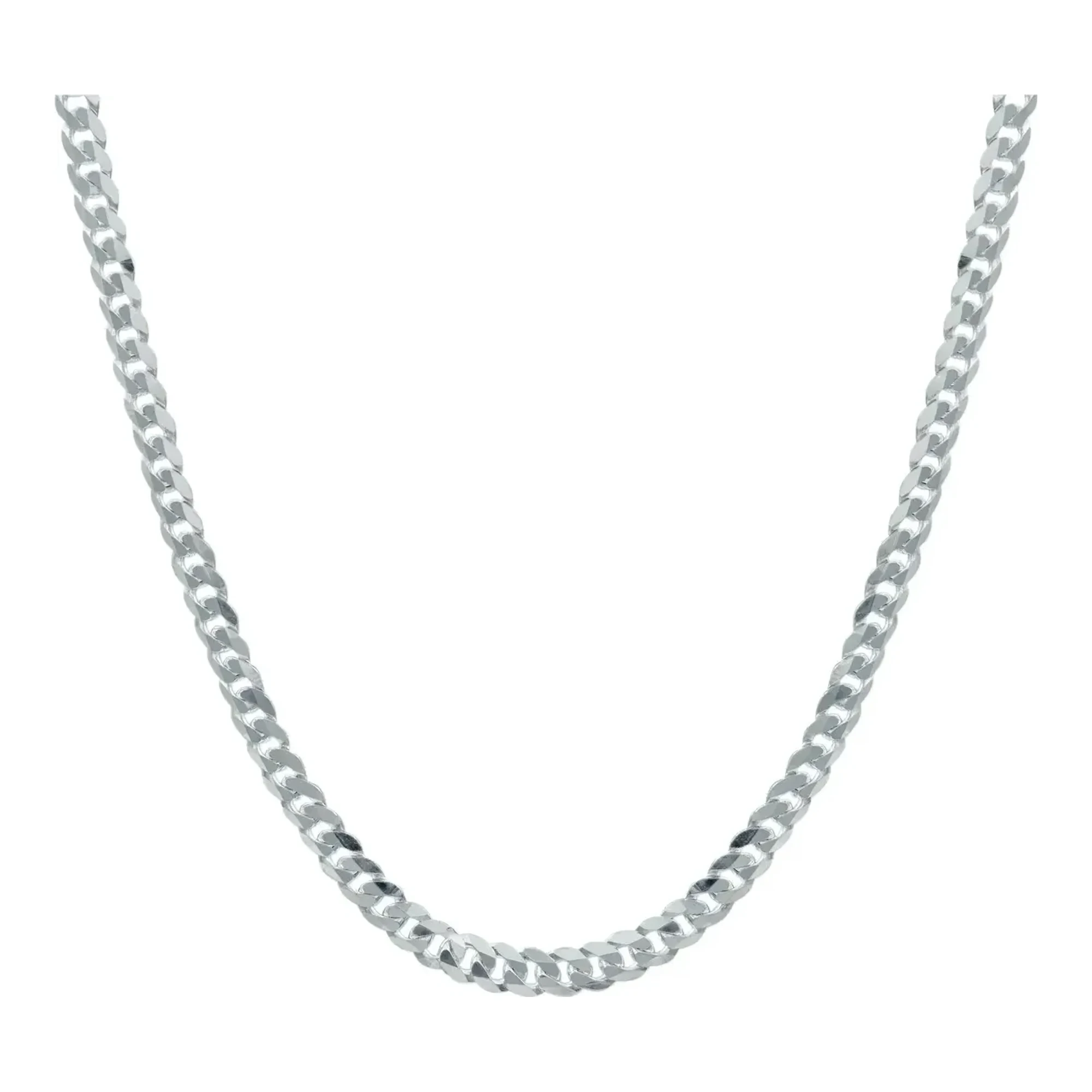 Cadena cubana barbada para hombre en plata ley 925 de 65cm con eslabones lisos brillantes de 5mm y broche perico