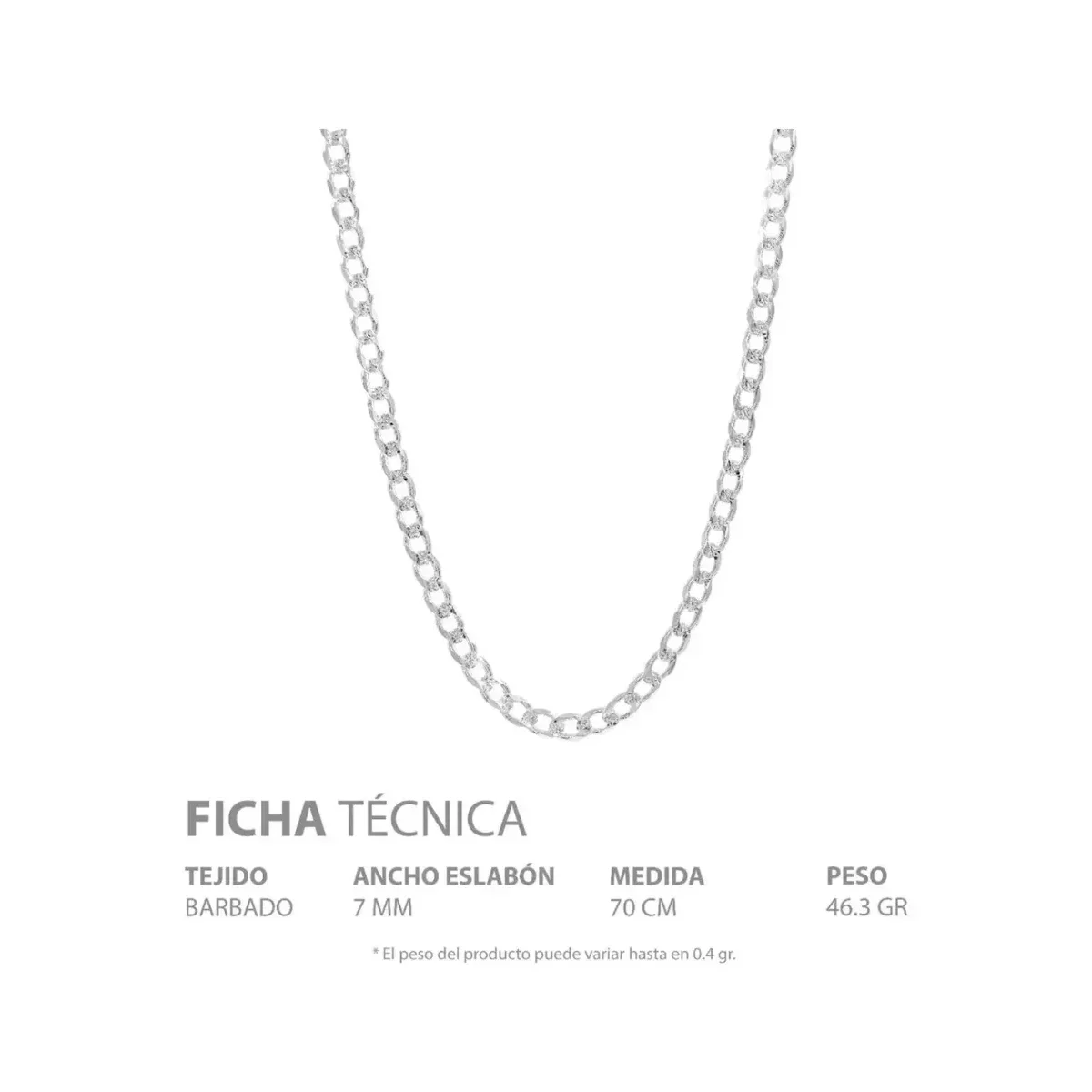 Cadena Plata Ley .925 Cubana Diamantada para Hombre 70cm - Imagen 5