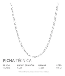 Cadena Plata Ley .925 Figaro 3x1 Diamantada 45cm Unisex - Imagen 5